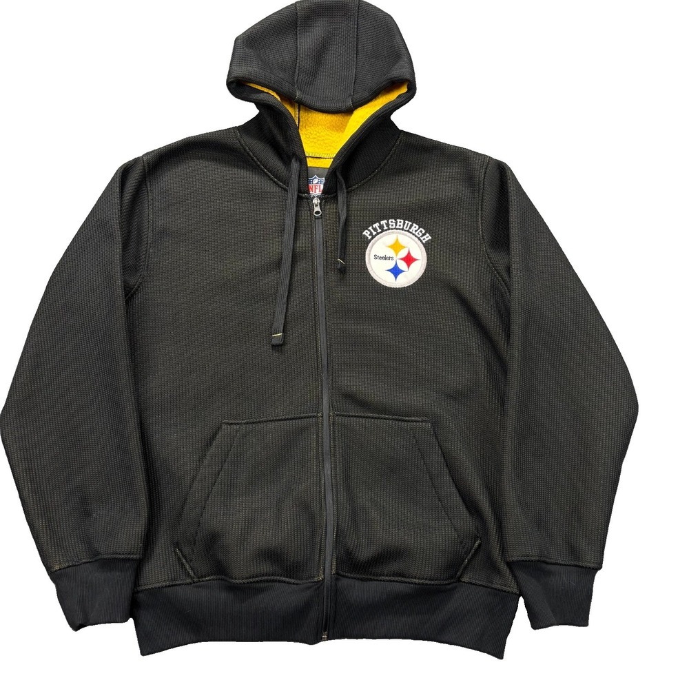 NFL Pittsburgh Steelers Jacket Coat Mens L Heavy Fleece Lined Fill Zip Hooded